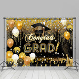 Allenjoy Black Gold Balloons Diamonds Graduation Backdrop