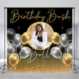 Allenjoy Black Gold Balloons Glitter Custom Birthday Backdrop