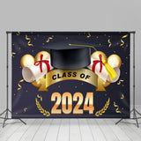 Allenjoy Black Gold Caps Class Of 2024 Graduation Backdrop