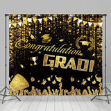 Allenjoy Black Gold Caps Congratulation Grad Party Backdrop