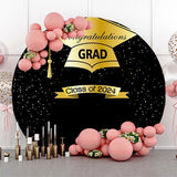 Allenjoy Black Gold Class 2024 Round Congrats Grad Backdrop