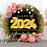 Allenjoy Black Gold Dot Light Round Graduation Party Backdrop