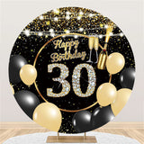 Allenjoy Black Gold Glitter Balloons Round 30Th Birthday Backdrop