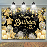 Allenjoy Black Gold Glitter Balloons Sparkle Birthday Backdrop