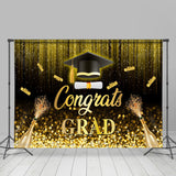 Allenjoy Black Gold Glitter Champagne Graduation Backdrop