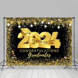 Allenjoy Black Gold Glitter Class Of 2024 Graduation Backdrop