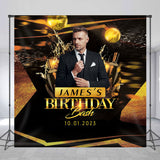 Allenjoy Black Gold Personalized Birthday Photo Backdrop