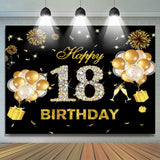 Allenjoy Black Gold Sparkle Balloons 18Th Birthday Backdrop