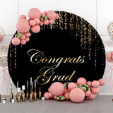 Allenjoy Black Gold String Congrats Grad Round Backdrop Decoration