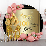 Allenjoy Black Golden Balloon Round 100Th Birthday Backdrop