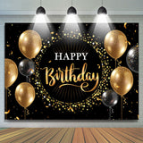 Allenjoy Black Golden Balloon Star Circle Birthday Backdrop