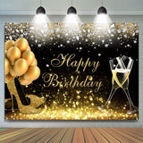 Allenjoy Black Golden Balloons Bokeh Happy Birthday Backdrop