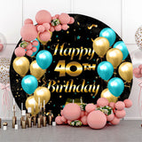 Allenjoy Black Golden Balloons Round 40Th Birthday Backdrop