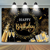 Allenjoy Black Golden Champagne Star Happy Birthday Backdrop