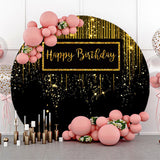 Allenjoy Black Golden Glitter Circle Happy Birthday Backdrop