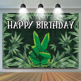 Allenjoy Black Green Cannabis Leaves Happy Birthday Backdrop