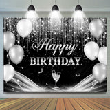 Allenjoy Black Grey Champagne Balloon Happy Birthday Backdrop