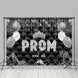 Allenjoy Black Grid Glitter Diamond Balloons Prom Backdrop