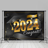 Allenjoy Black Hat Stars Golden 2024 Graduation Backdrop