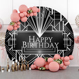 Allenjoy Black Line Geometry Round Happy Birthday Backdrop