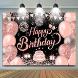 Allenjoy Black Pink Balloons Stars Cake Birthday Backdrop