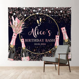 Allenjoy Black Pink Champagne Glitter Custom Birthday Backdrop