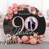 Allenjoy Black Pink Floral Round 90Th Birthday Party Backdrop