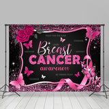 Allenjoy Black Pink Rose Butterfly Breast Cancer Backdrop