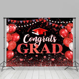 Allenjoy Black Red Sparkle Balloons Congrats Grad Backdrop