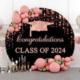 Allenjoy Black Rose Pink Cap Round Congrats Grad Backdrop