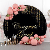 Allenjoy Black Round Glitter Gloden Lines Congrategrad Backdrop