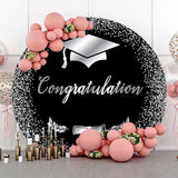 Allenjoy Black Silver Bachelor Cap Round Graduation Backdrop