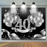 Allenjoy Black Silver Balloons Happy 40Th Birthday Backdrop