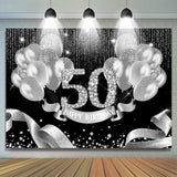 Allenjoy Black Silver Balloons Happy 50Th Birthday Backdrop