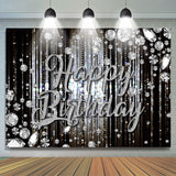 Allenjoy Black Silver Diamonds Sparkle Backdrop Birthday