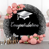 Allenjoy Black Silver Glitter Cap Round Graduation Backdrop