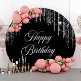 Allenjoy Black Sliver Tassels Bokeh Round Birthday Backdrop