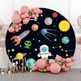 Allenjoy Black Stars Astronaut Galaxy Round Birthday Backdrop