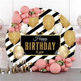 Allenjoy Black Stripes Balloons Round Happy Birthday Backdrop