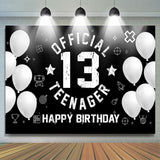 Allenjoy Black White Balloon Teenager 13Th Birthday Backdrop