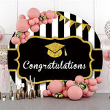 Allenjoy Black White Glod Simple Congratulation Circle Backdrop