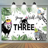 Allenjoy Black White Safaris Green Leaves Wild Three Backdrop