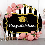 Allenjoy Black White Stripe Cap Round Congrats Grad Backdrop