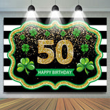 Allenjoy Black White Stripes Clover 50Th Birthday Backdrop