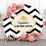 Allenjoy Black White Stripes Round Congrats Grad Backdrop