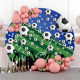 Allenjoy Blue And Football Field Round Happy Holiday Backdrop