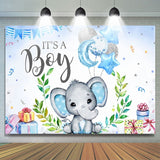 Allenjoy Blue And Glitter Balloon Elephant Baby Shower Backdrop