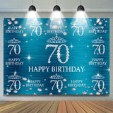 Allenjoy Blue And Glitter Crown Happy 70Th Birthday Backdrop