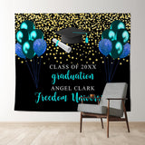 Allenjoy Blue And Glitter Gold Balloons Graduation Backdrop