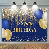 Allenjoy Blue And Gold Balloons Glitter Birthday Background